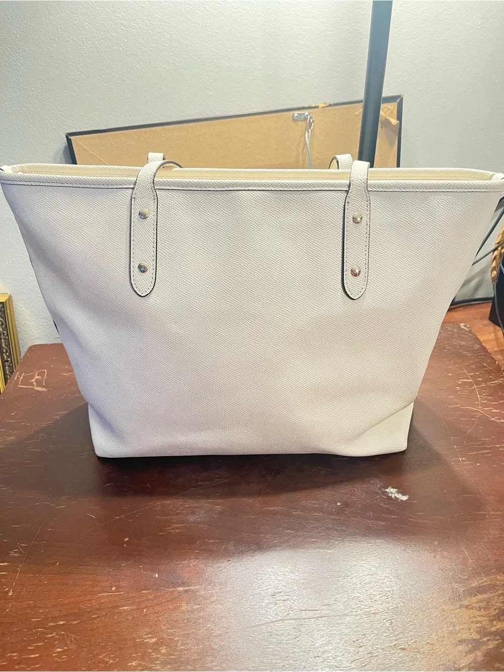 Coach Cream Leather Tote with Stud Embellishments
